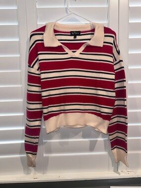 Red & Cream Striped Collared Sweater